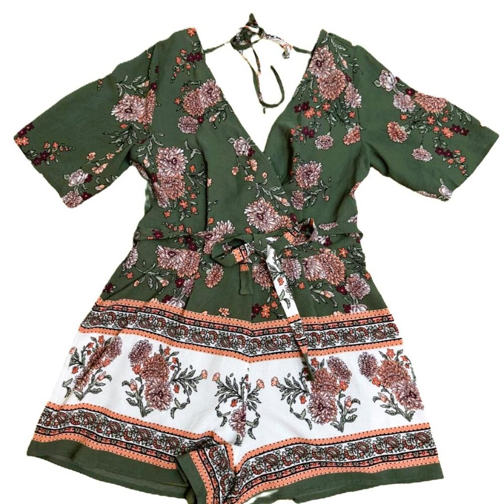 Francesca's Blue Rain Floral Romper size M NWT